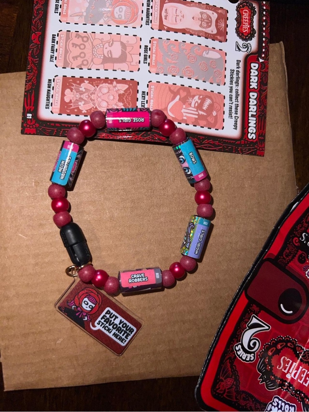 Kids Dark Darlings Pink Bead Charm Bracelet - Unbranded